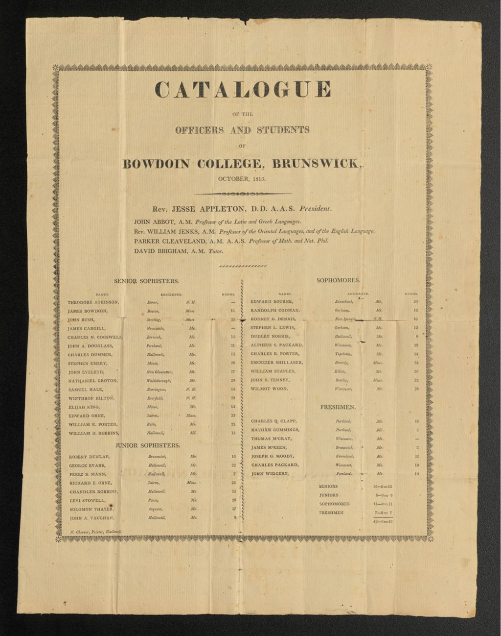 Miniature of Bowdoin College Catalogue (1813)