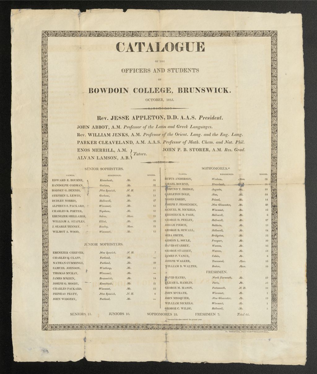 Miniature of Bowdoin College Catalogue (1815)