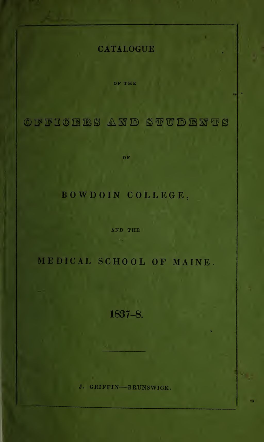 Miniature of Bowdoin College Catalogue (1837-1838)