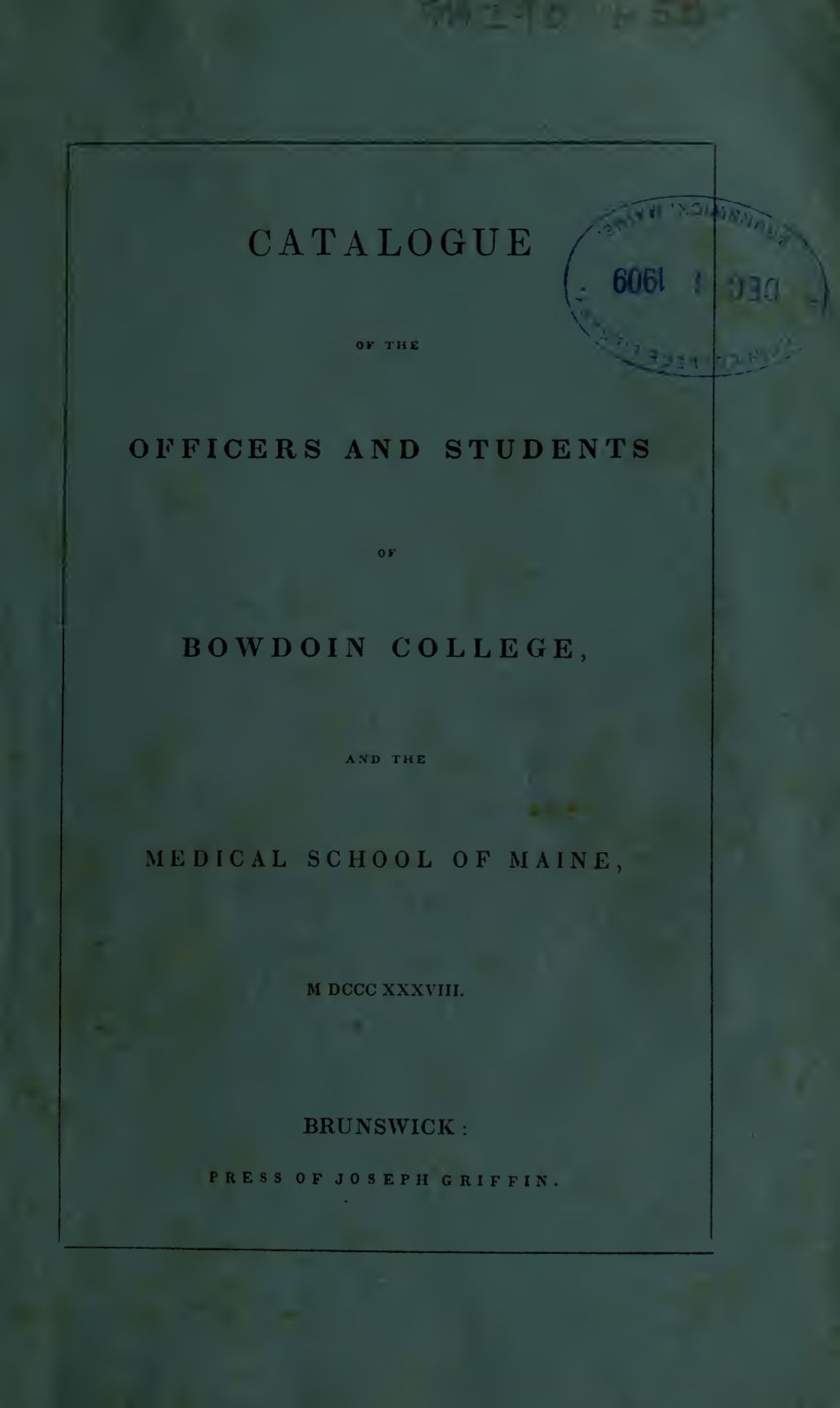 Miniature of Bowdoin College Catalogue (1838)