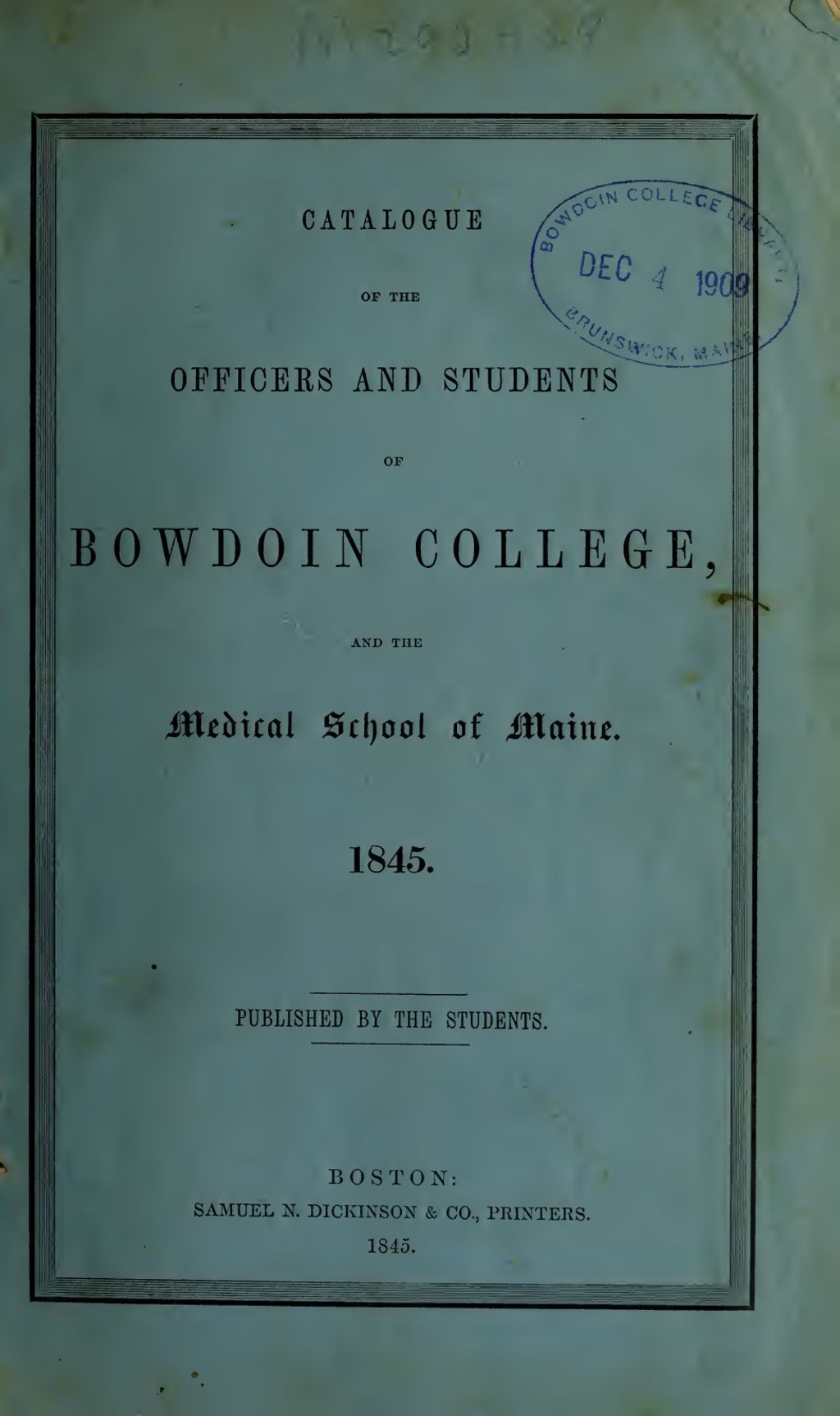 Miniature of Bowdoin College Catalogue (1845 "Published by the Students")