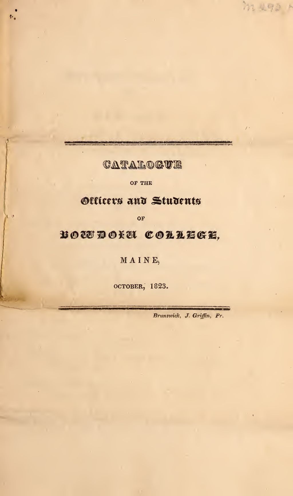 Miniature of Bowdoin College Catalogue (1823 Oct)