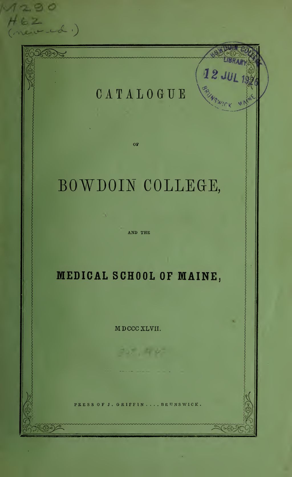 Miniature of Bowdoin College Catalogue (1847 Oct)