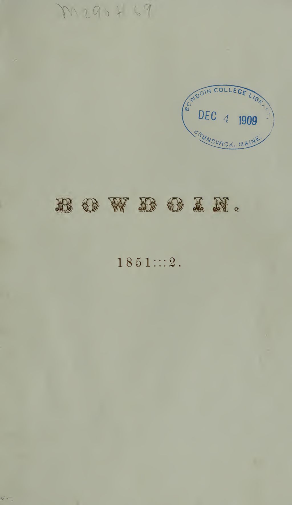 Miniature of Bowdoin College Catalogue (1851 Fall Term)