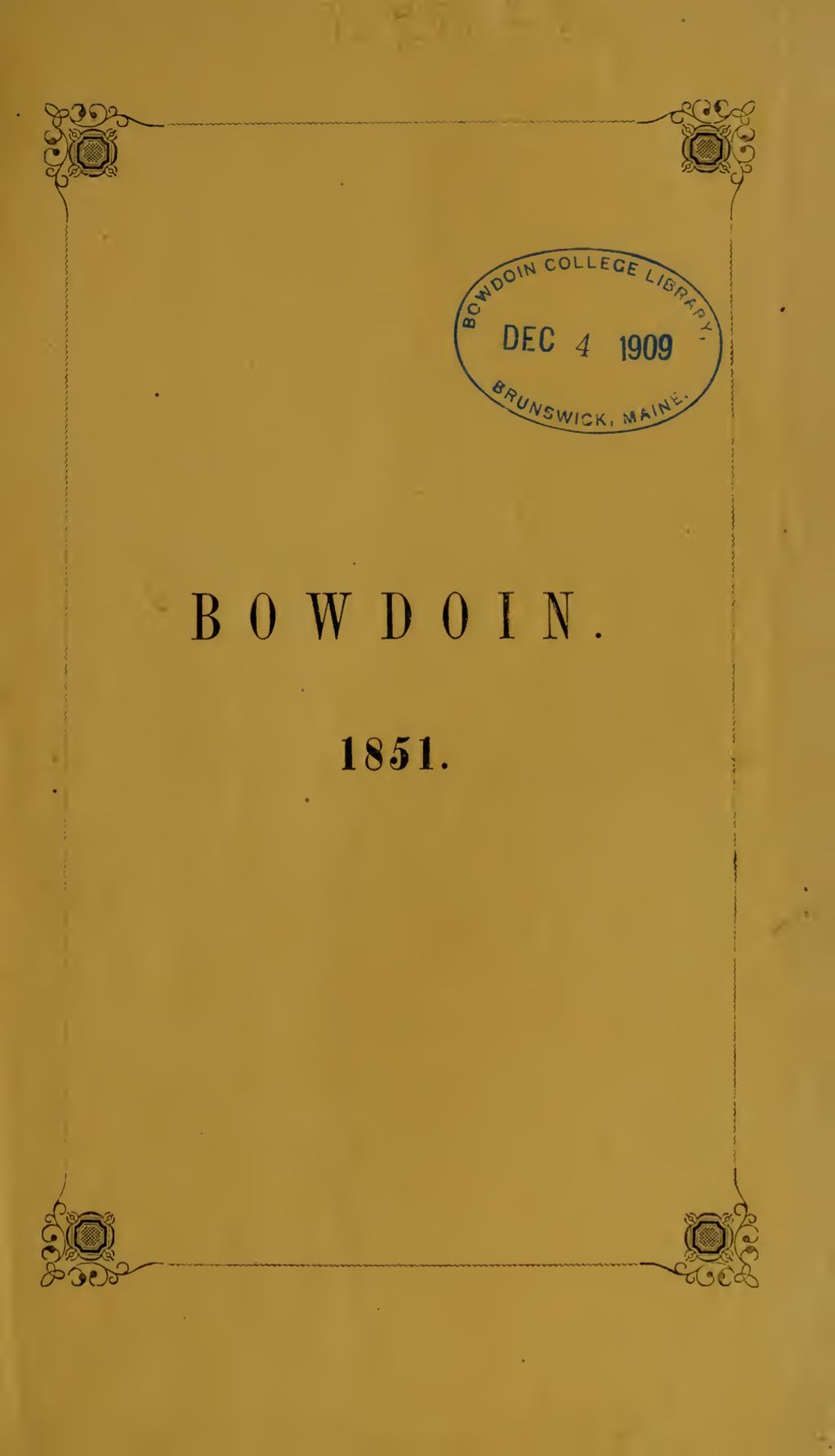 Miniature of Bowdoin College Catalogue (1851 Spring Term)