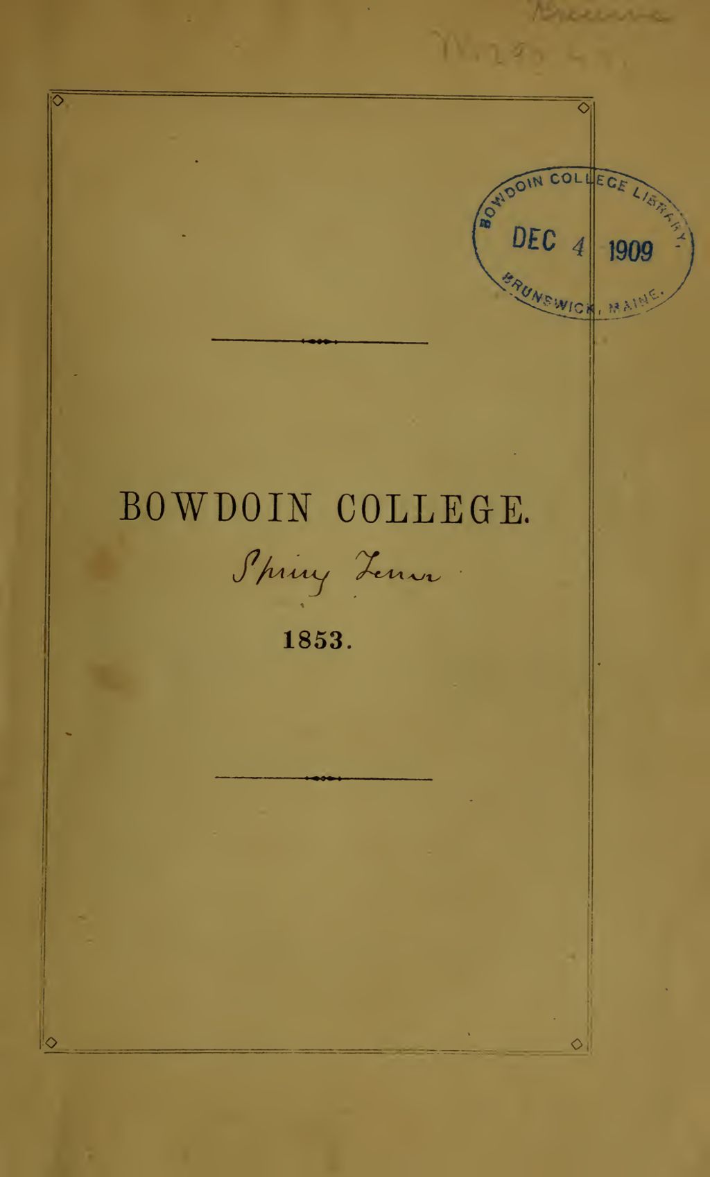 Miniature of Bowdoin College Catalogue (1853 Spring Term)