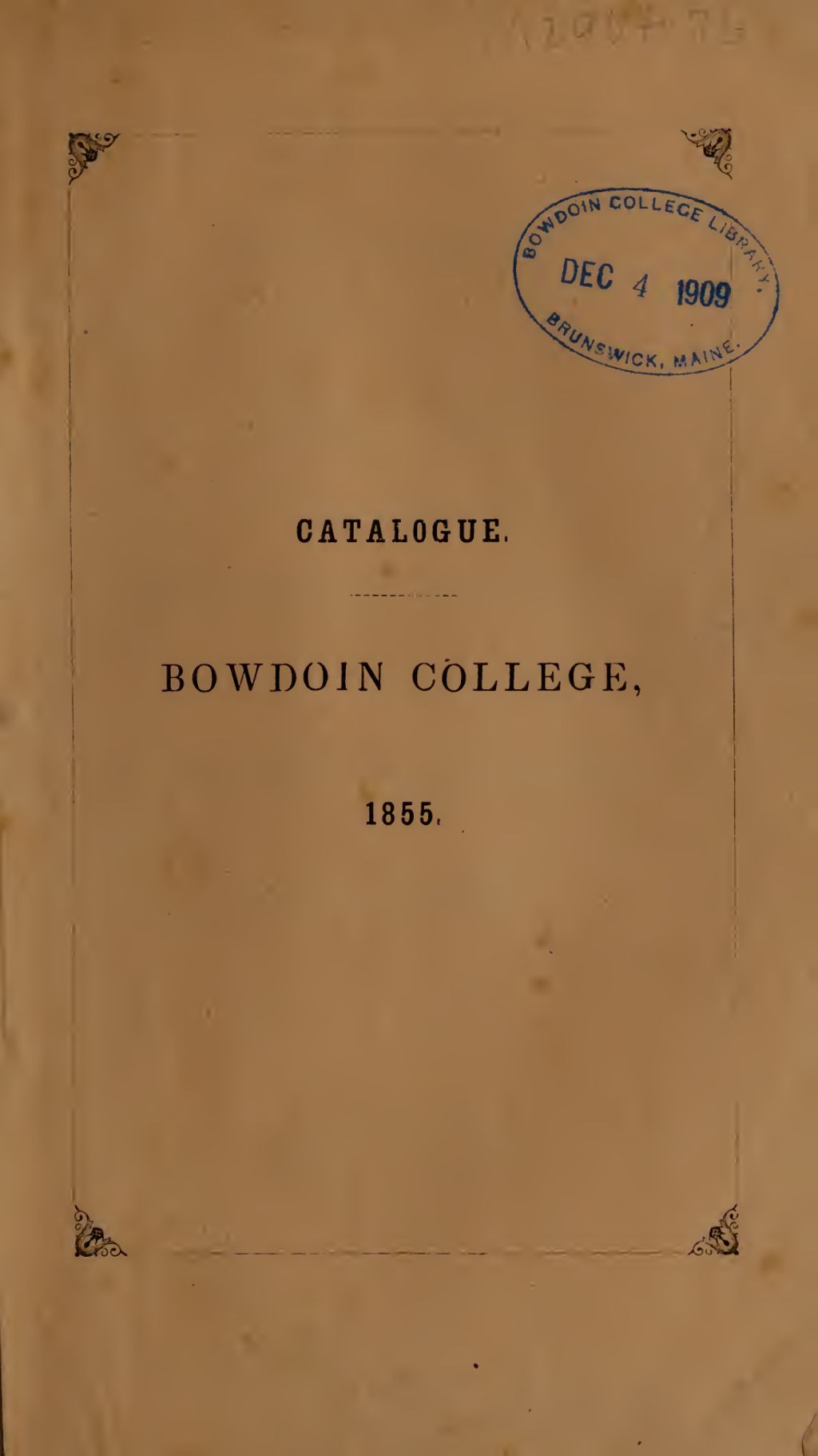 Miniature of Bowdoin College Catalogue (1855 Spring Term)