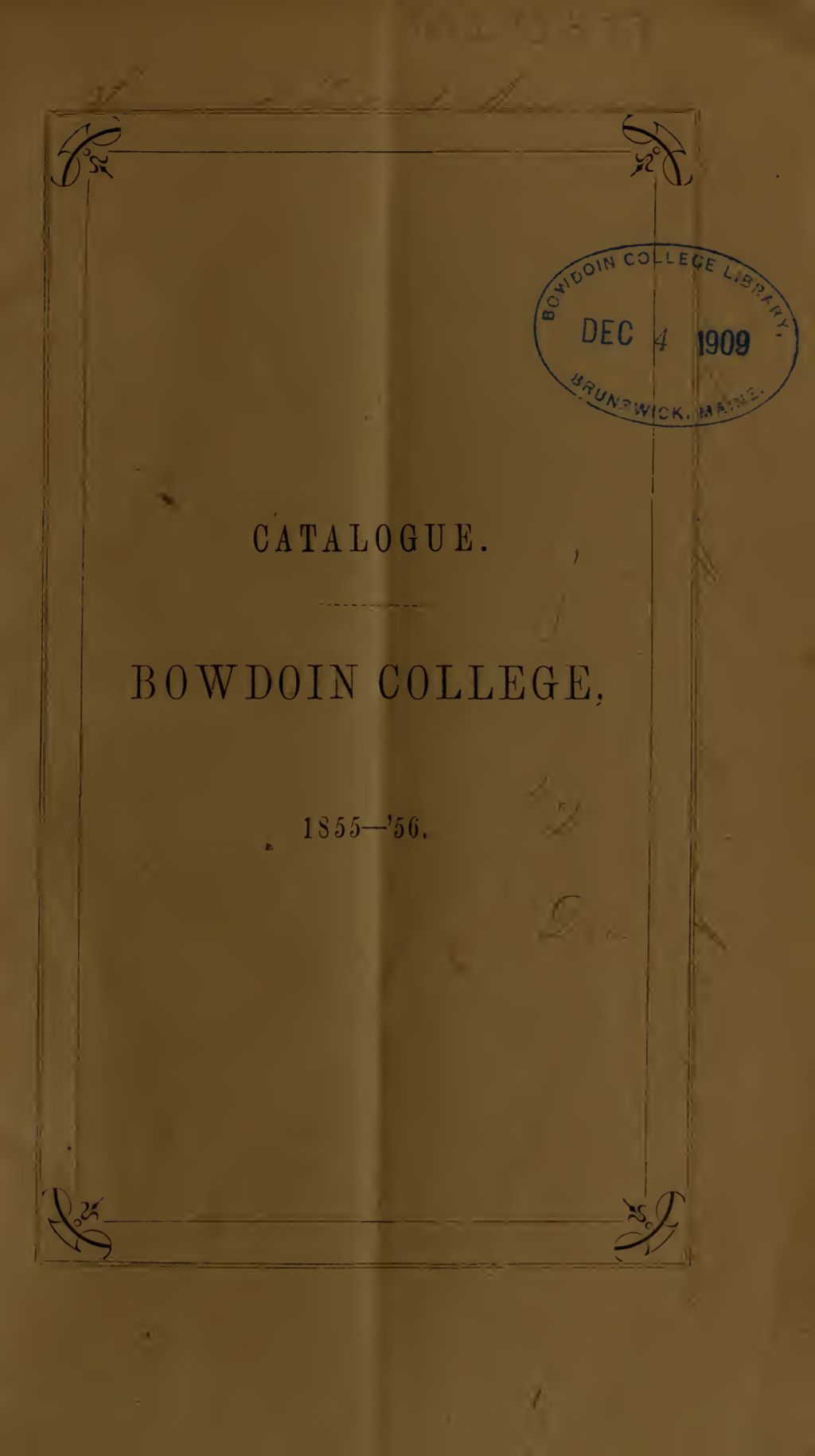 Miniature of Bowdoin College Catalogue (1855 Fall Term)