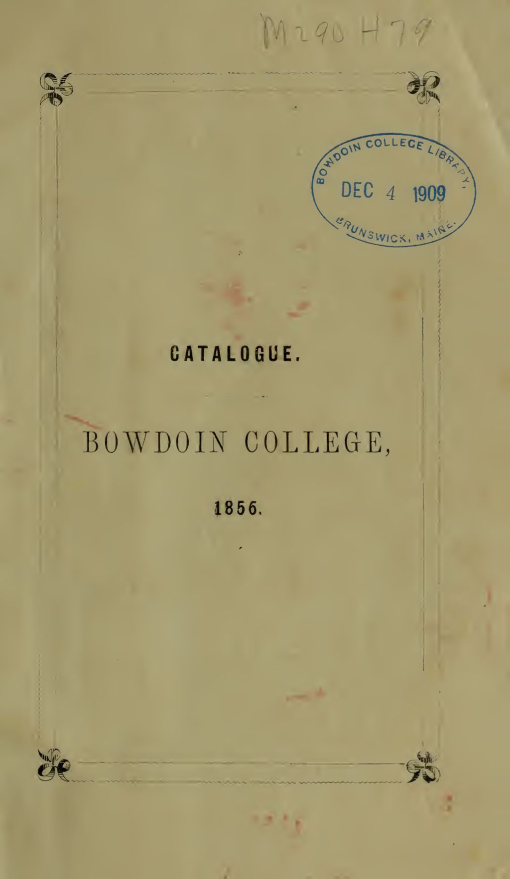 Miniature of Bowdoin College Catalogue (1856 Fall Term)