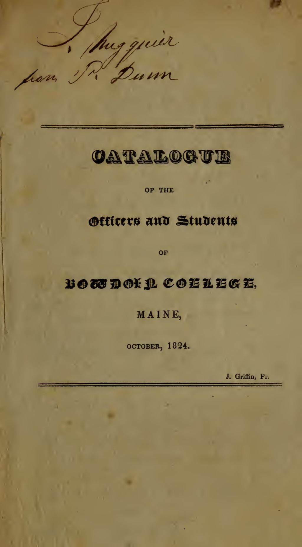 Miniature of Bowdoin College Catalogue (1824 Oct)