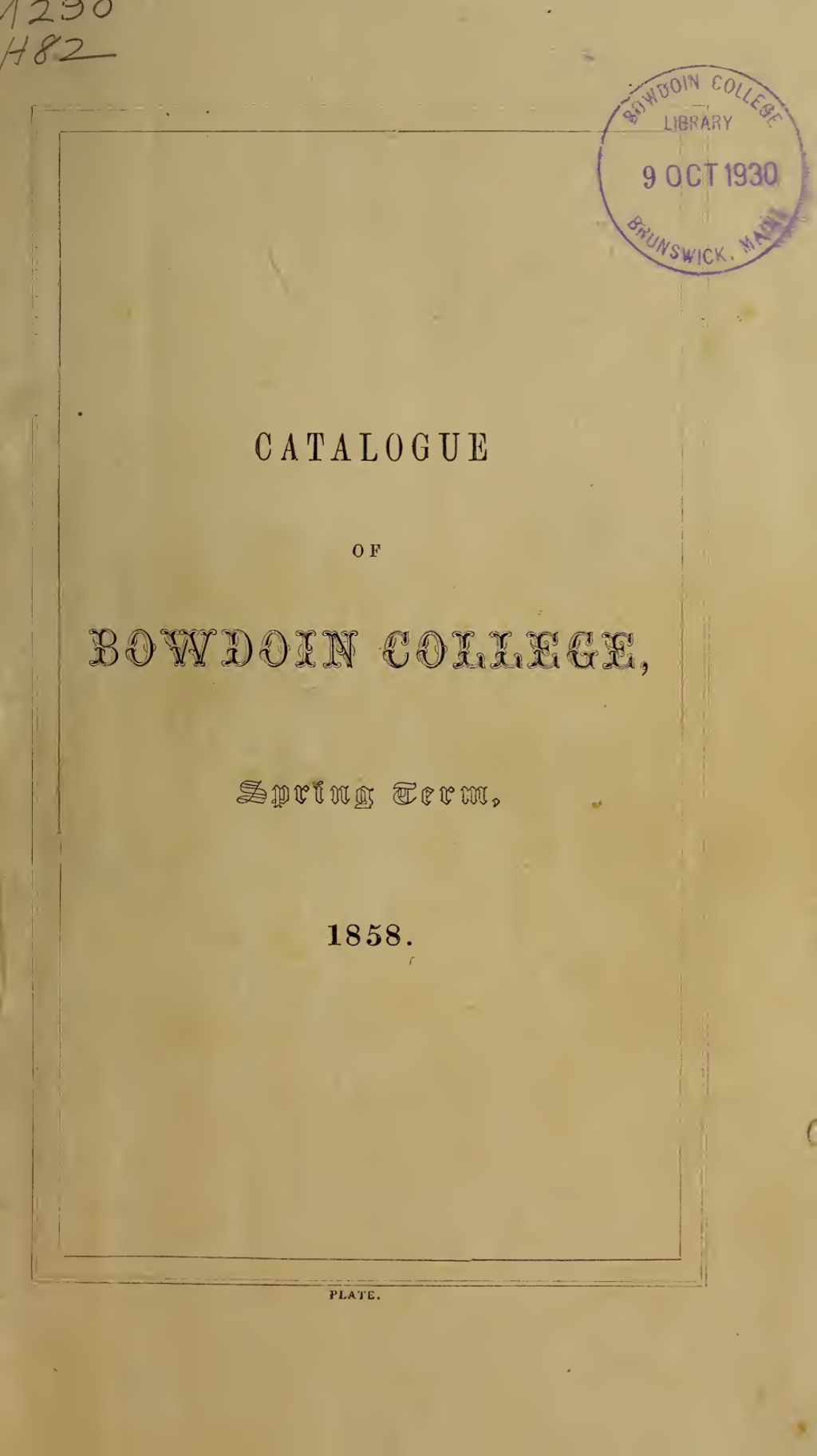 Miniature of Bowdoin College Catalogue (1858 Spring Term)