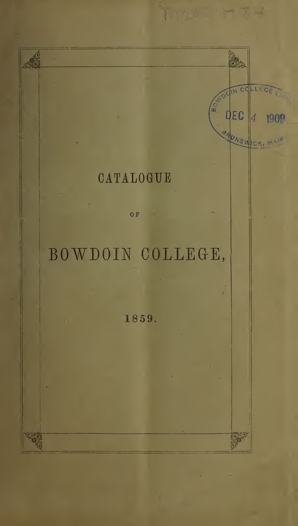 Miniature of Bowdoin College Catalogue (1859)