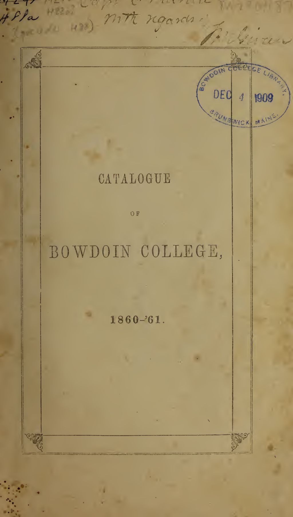 Miniature of Bowdoin College Catalogue (1860-1861)