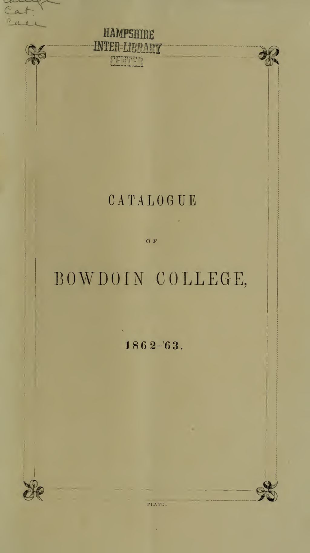 Miniature of Bowdoin College Catalogue (1862 Fall Term)