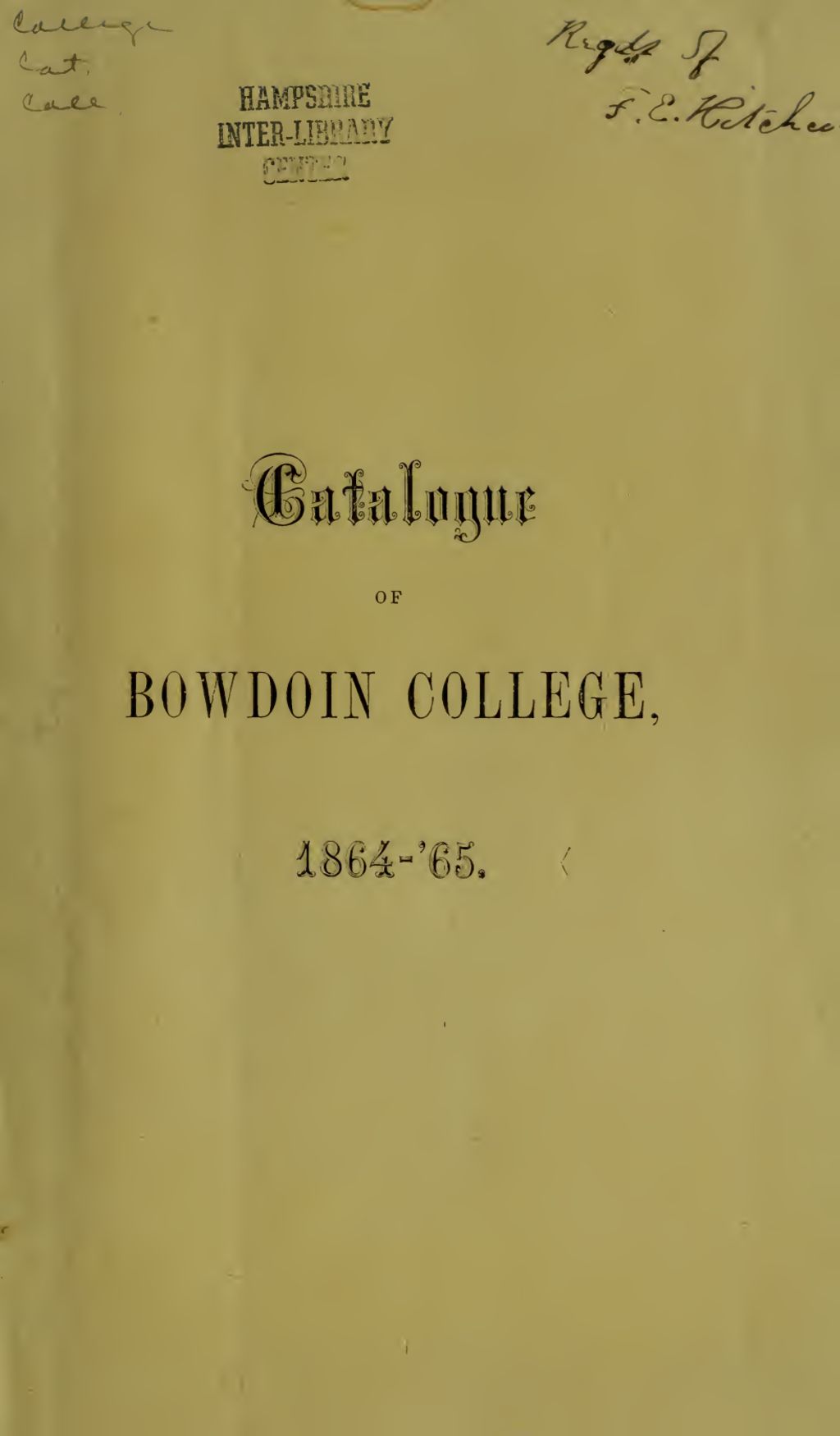 Miniature of Bowdoin College Catalogue (1864 Fall Term)