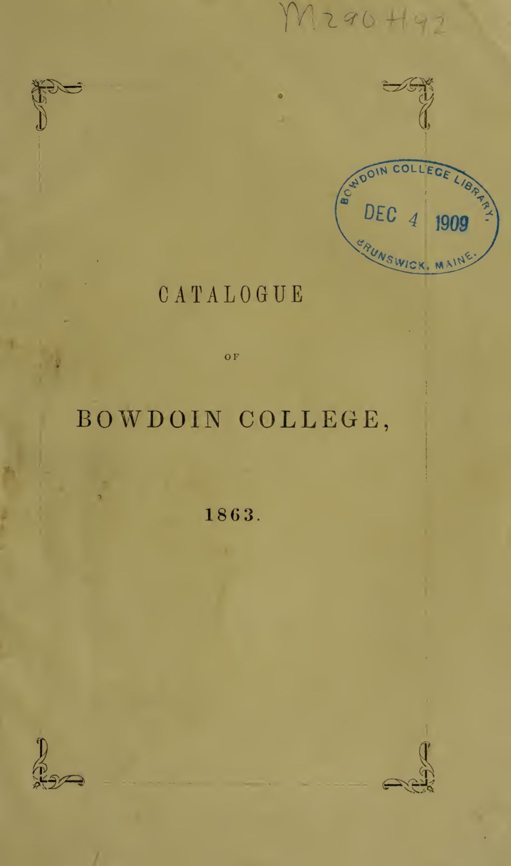 Miniature of Bowdoin College Catalogue (1863 Spring Term)