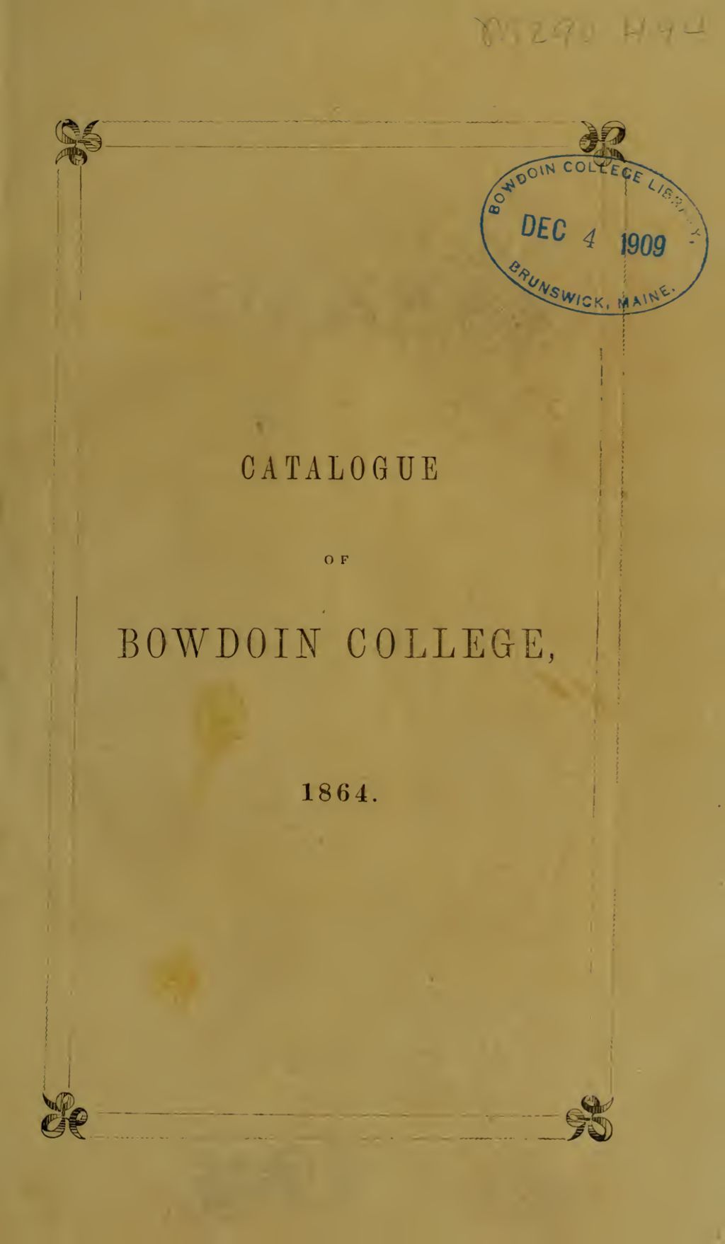 Miniature of Bowdoin College Catalogue (1864 Spring Term)