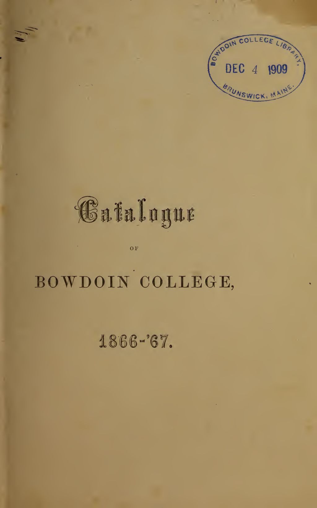 Miniature of Bowdoin College Catalogue (1866 Fall Term)