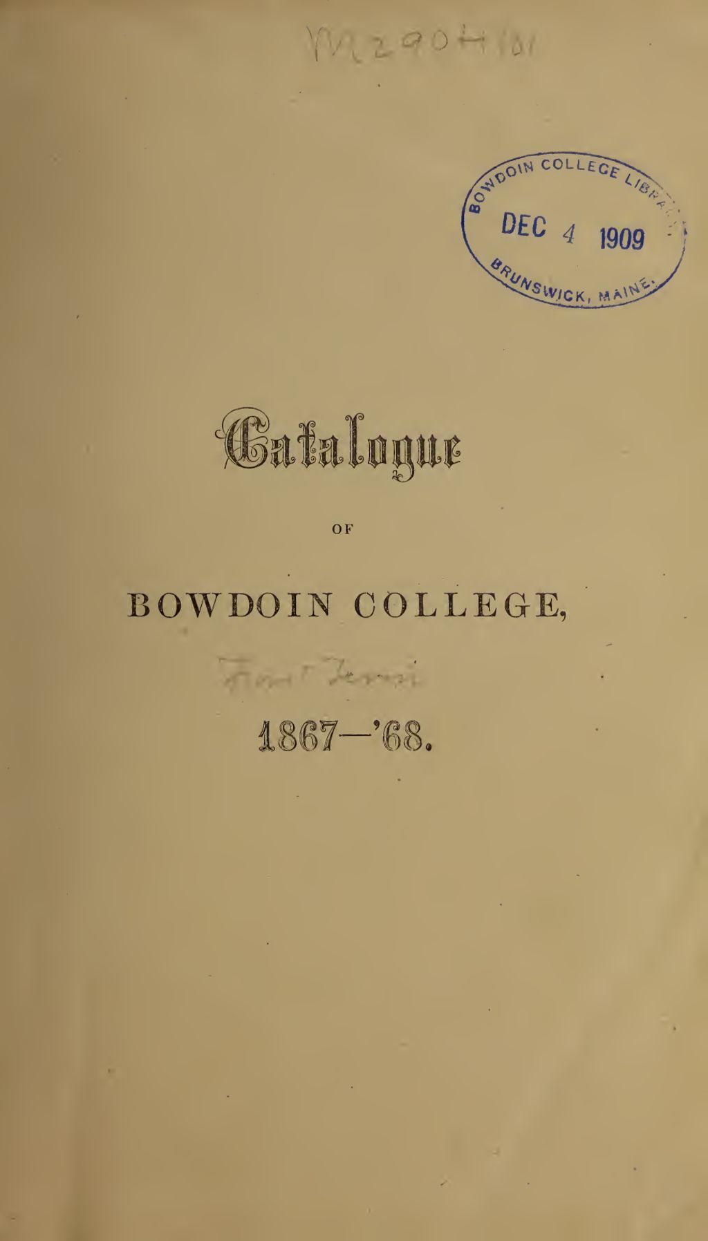 Miniature of Bowdoin College Catalogue (1867-1868 First Term)