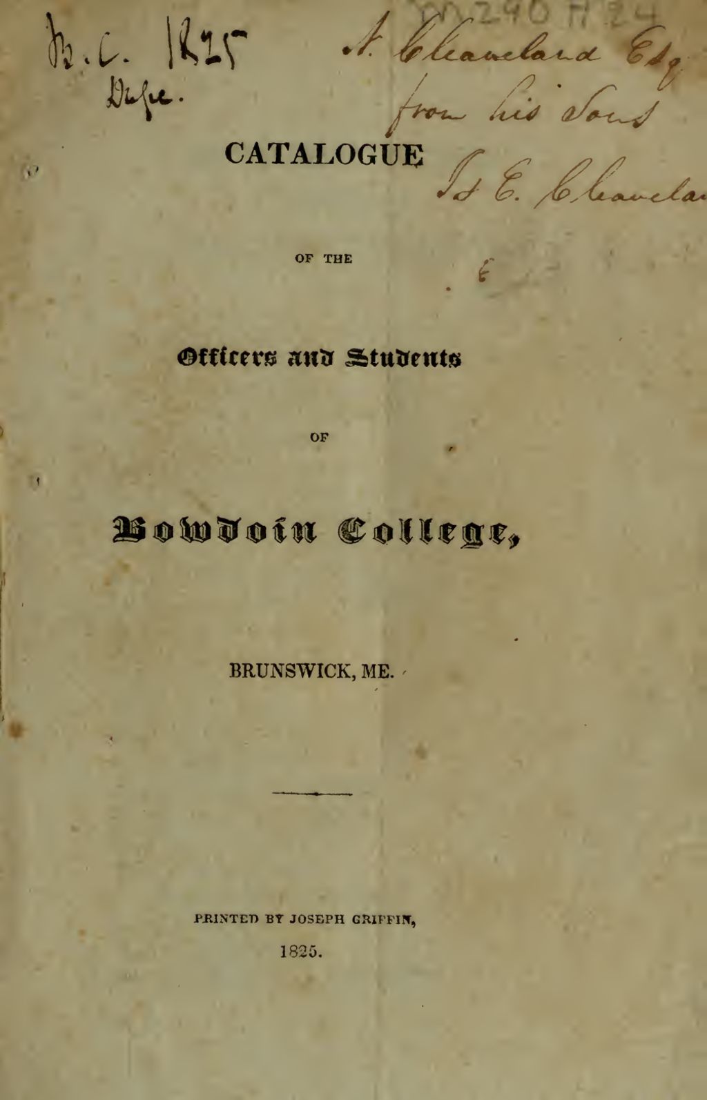 Miniature of Bowdoin College Catalogue (1825)