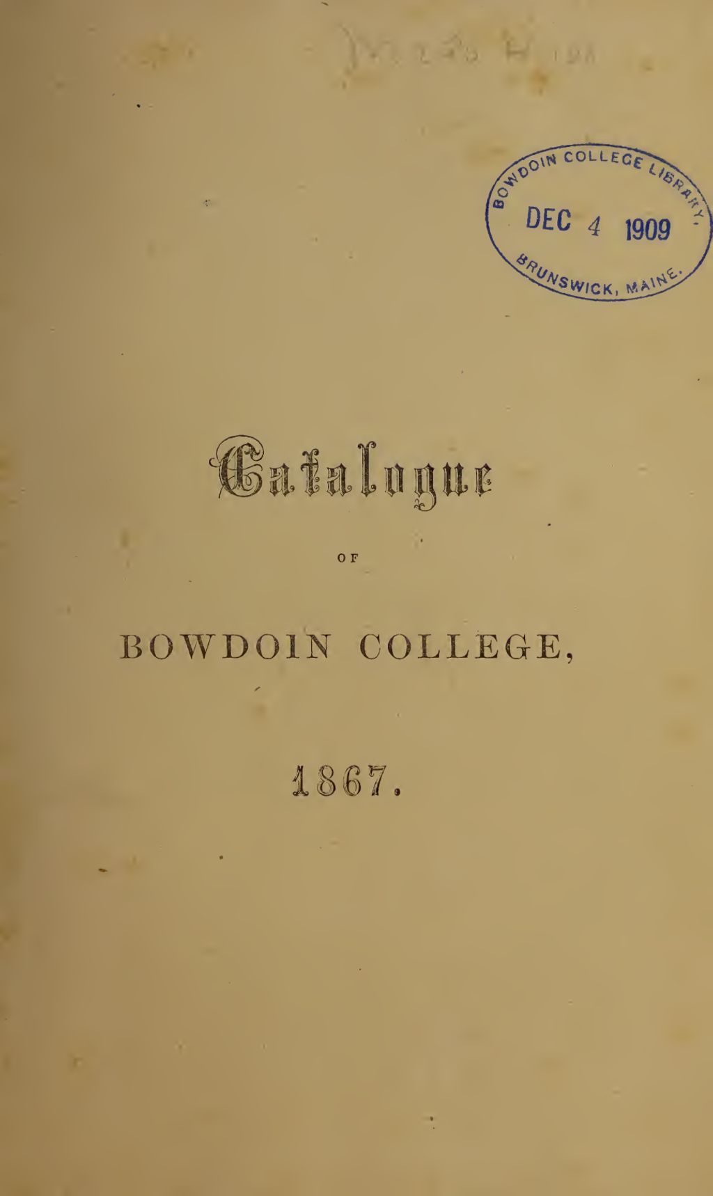 Miniature of Bowdoin College Catalogue (1867 Spring Term)