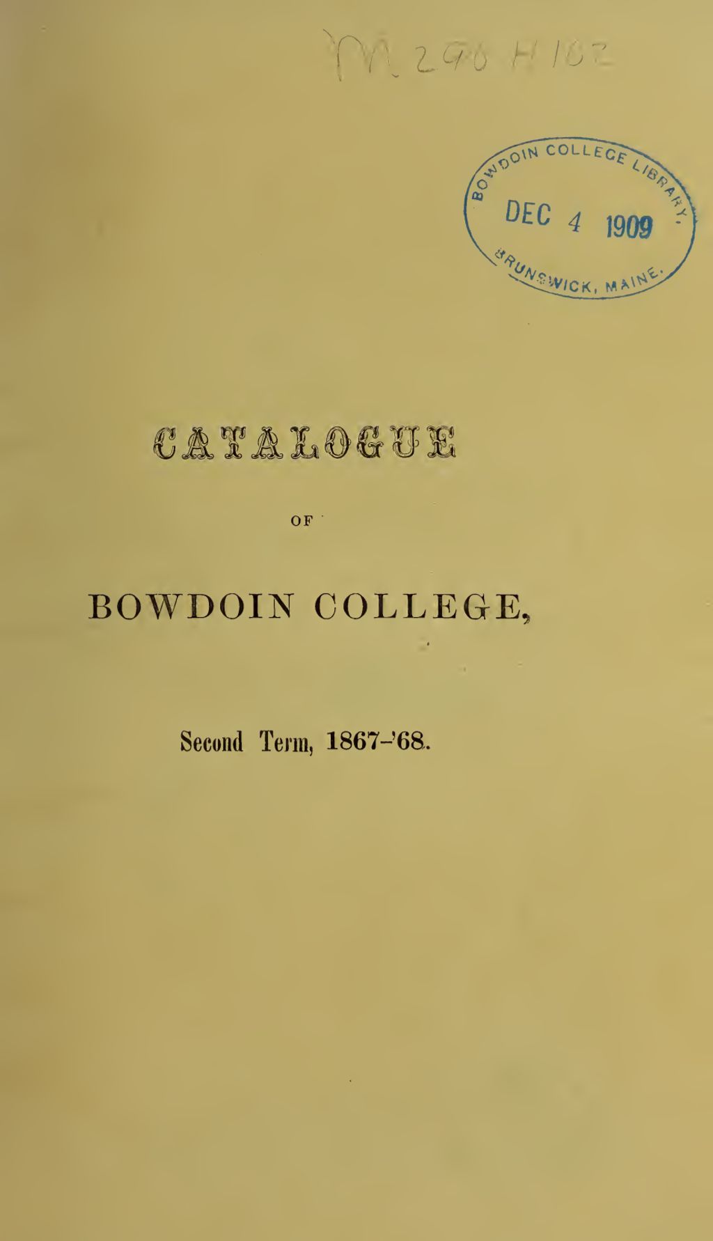 Miniature of Bowdoin College Catalogue (1867-1868 Second Term)