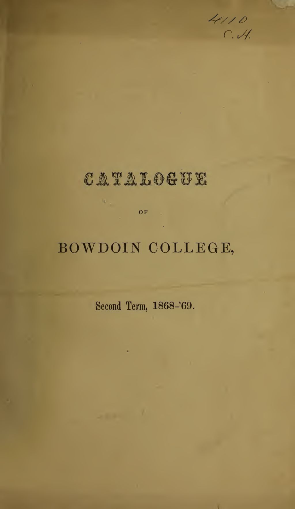 Miniature of Bowdoin College Catalogue (1868-1869 Second Term)