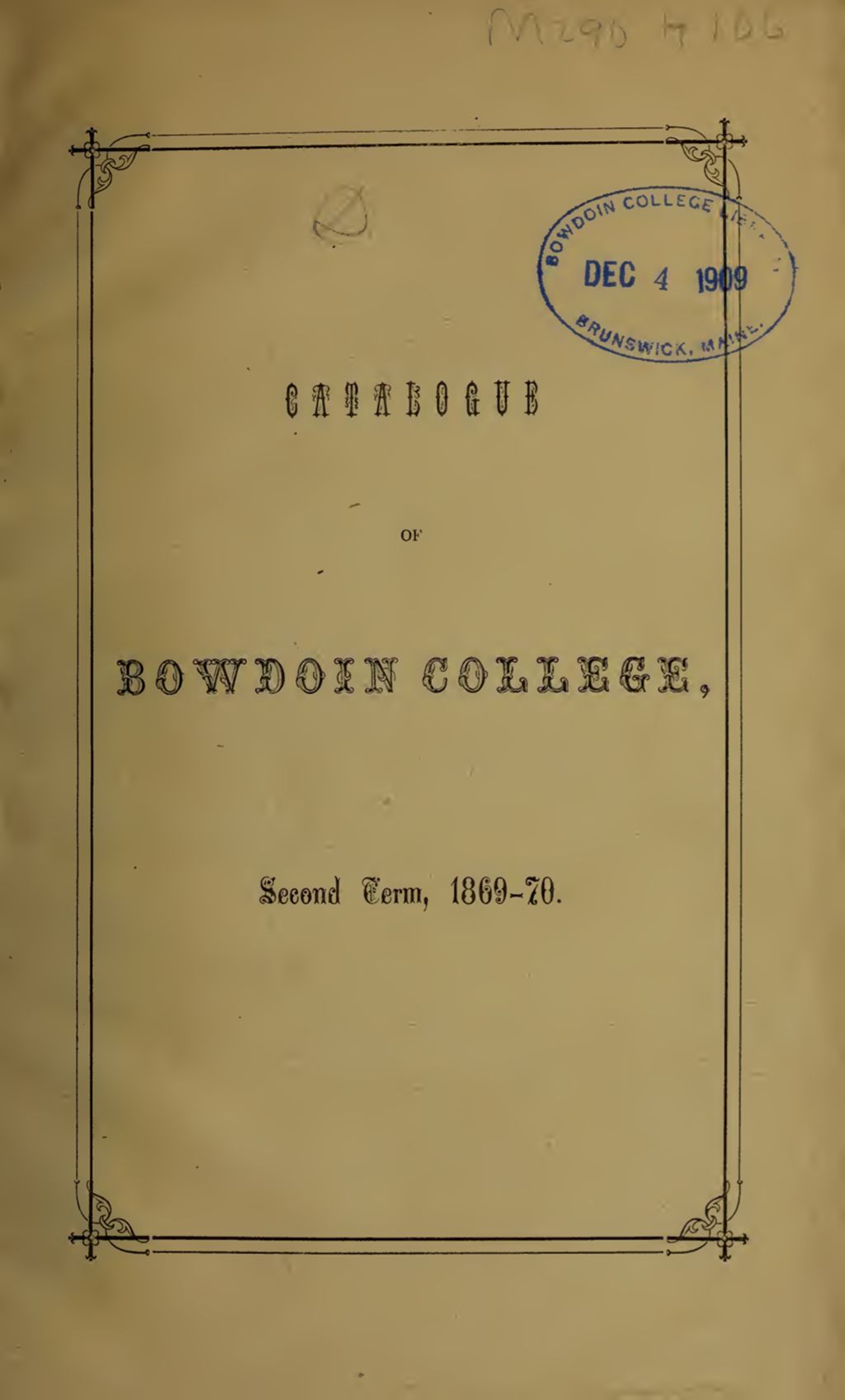 Miniature of Bowdoin College Catalogue (1869-1870 Second Term)