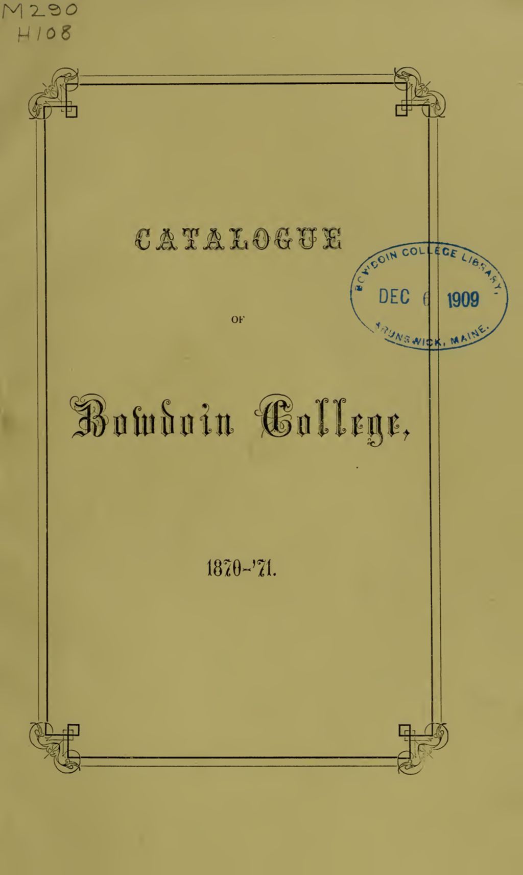 Miniature of Bowdoin College Catalogue (1870-1871)