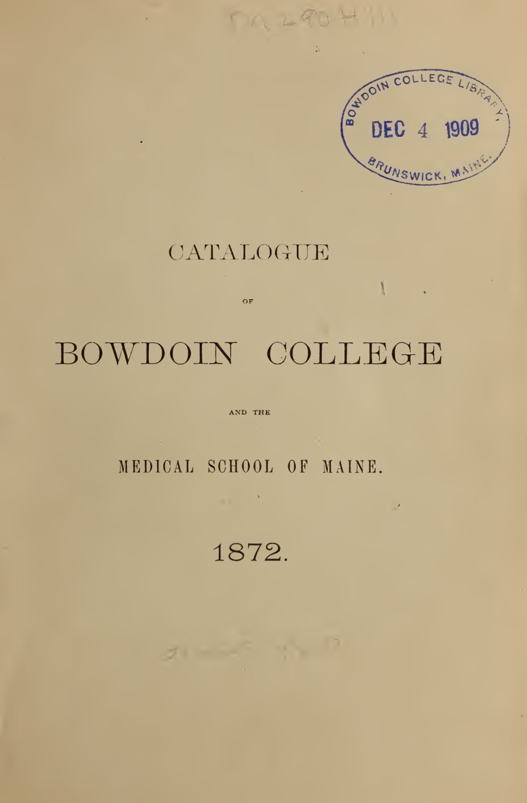 Miniature of Bowdoin College Catalogue (1872)