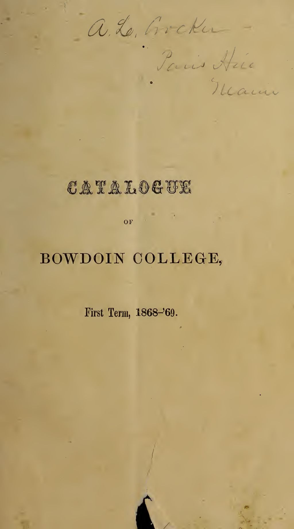 Miniature of Bowdoin College Catalogue (1868-1869 First Term)