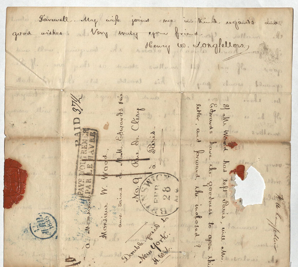 Henry Wadsworth Longfellow to William Wood, Brunswick, 1835 Feb 27 regarding his impending departure from Bowdoin [4p.]