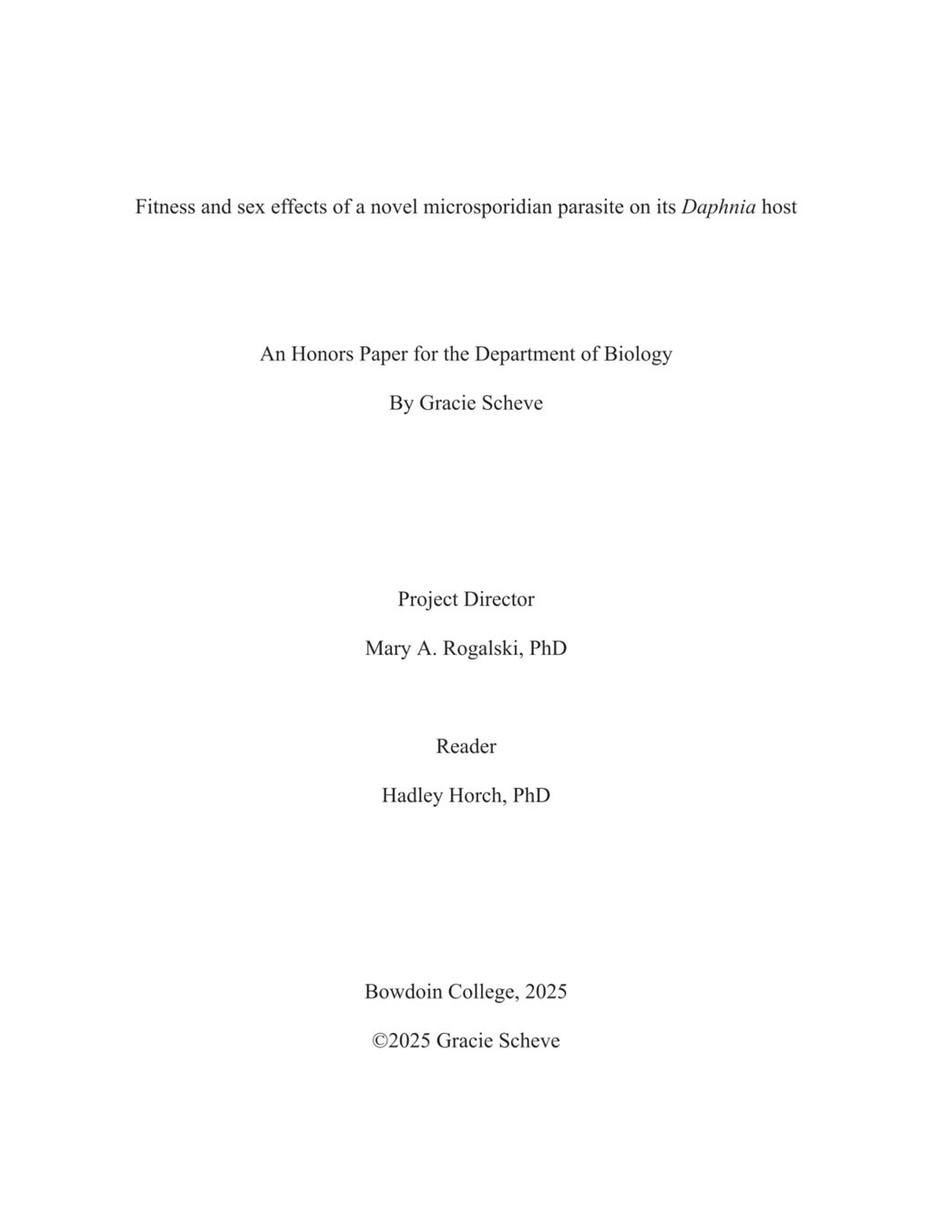Miniature of Fitness and sex effects of a novel microsporidian parasite on its Daphnia host