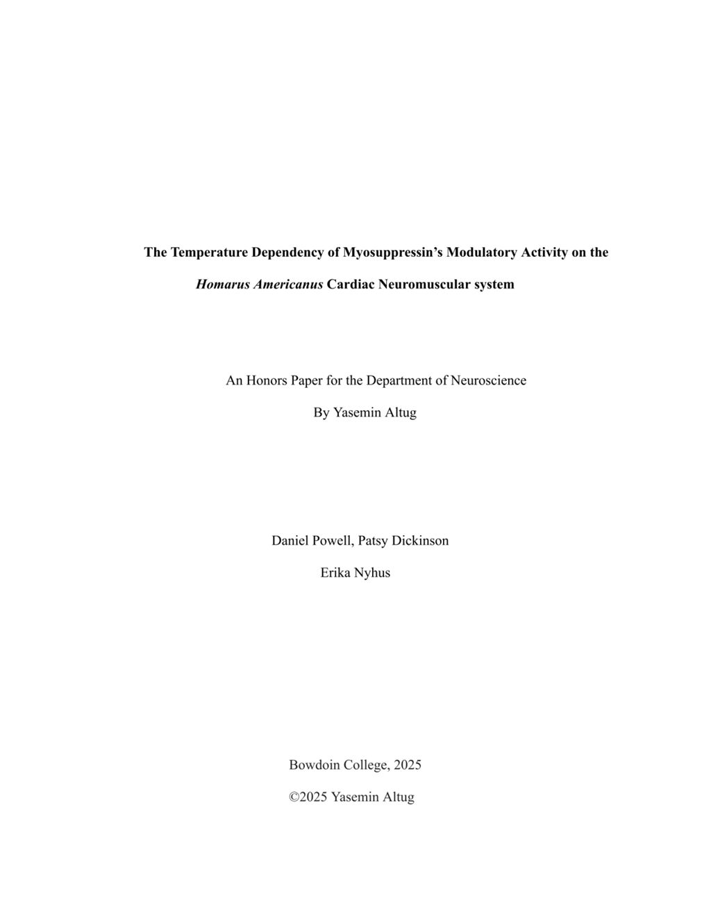 Miniature of The Temperature Dependency of Myosuppressin’s Modulatory Activity on the Homarus Americanus Cardiac Neuromuscular system