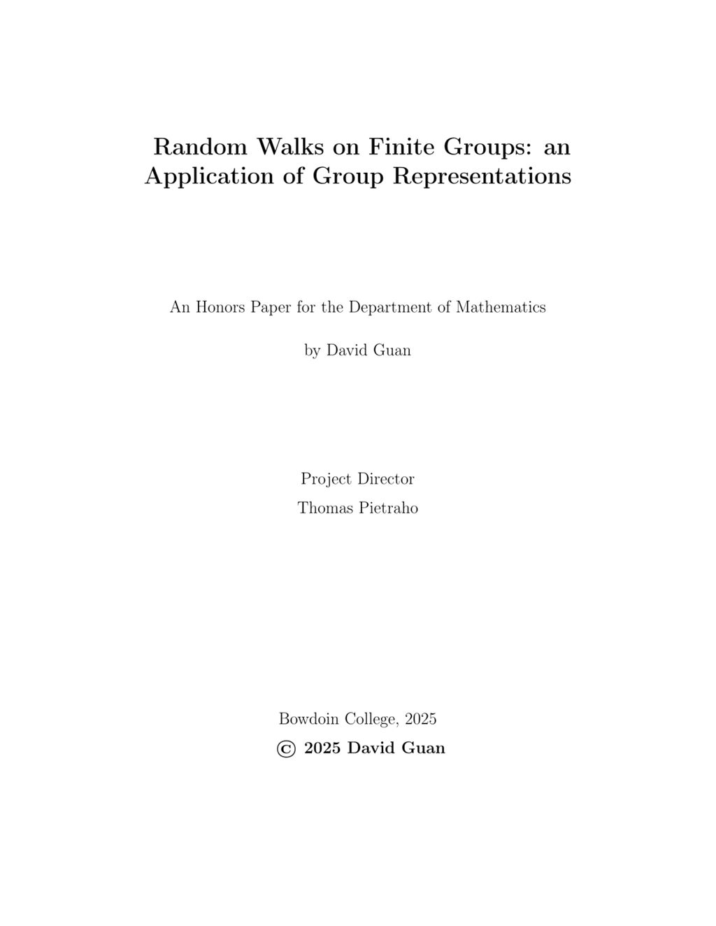 Miniature of Random Walks on Finite Groups: an
Application of Group Representations