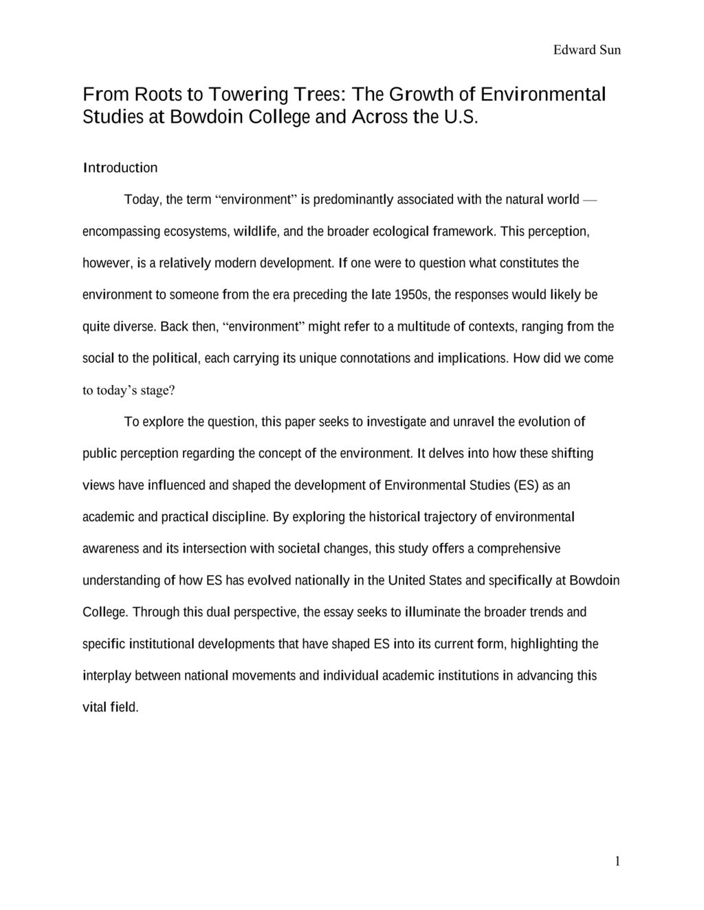 Miniature of From Roots to Towering Trees: The Growth of Environmental Studies at Bowdoin College and Across the US, by Edward Sun