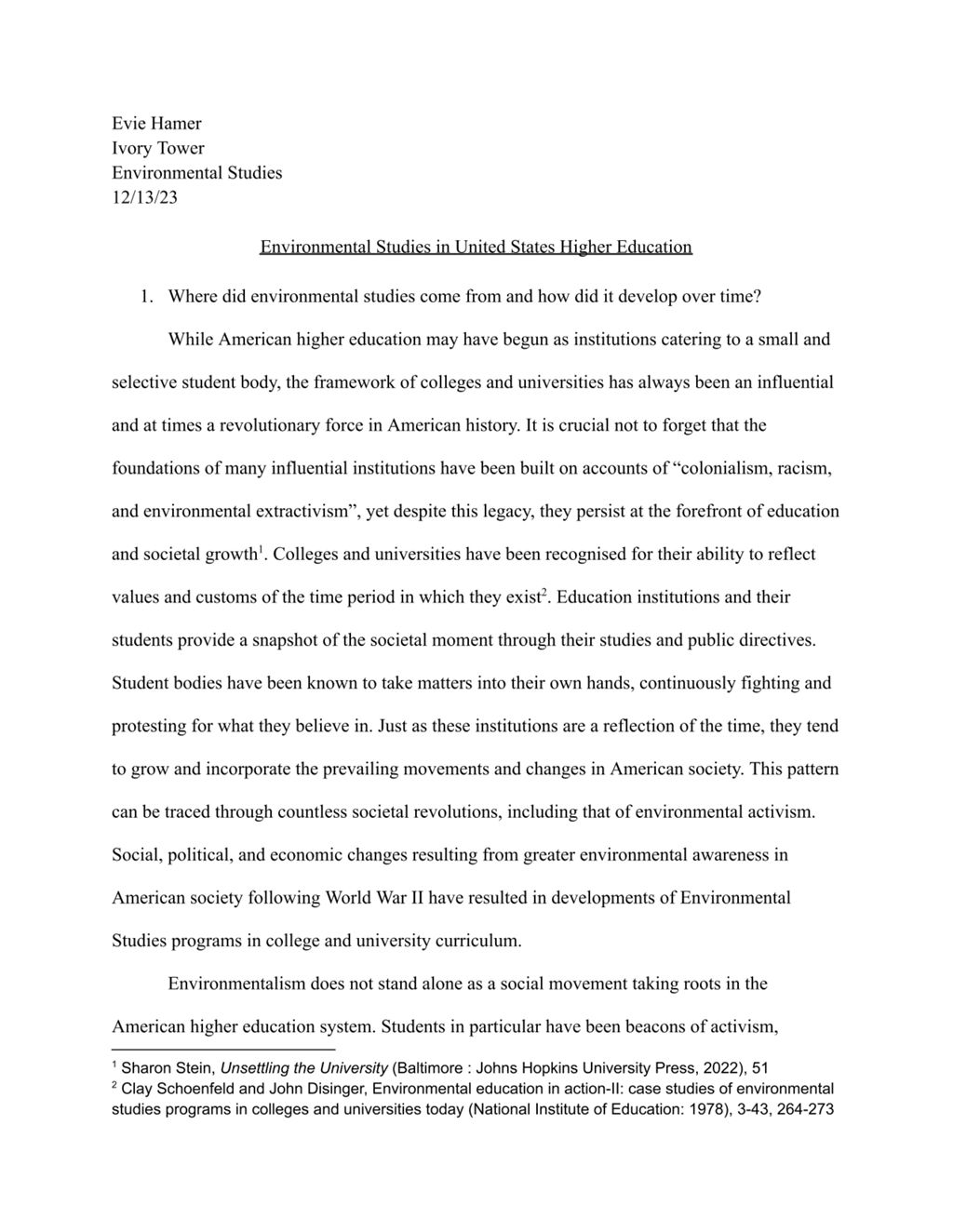 Miniature of Environmental Studies in United States Higher Education, by Evie Hamer