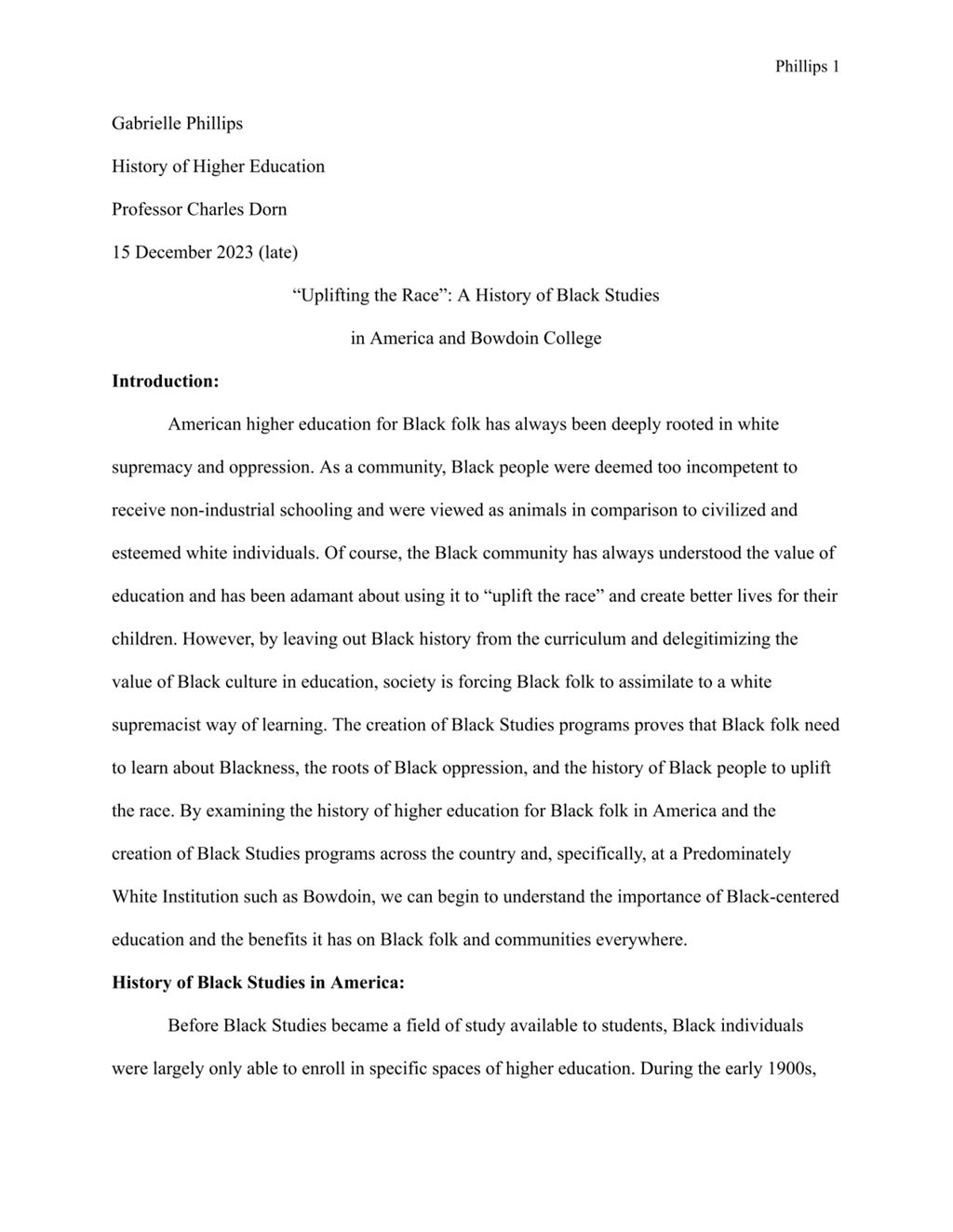 Miniature of “Uplifting the Race”: A History of Black Studies in America and Bowdoin College, by Gabby Phillips