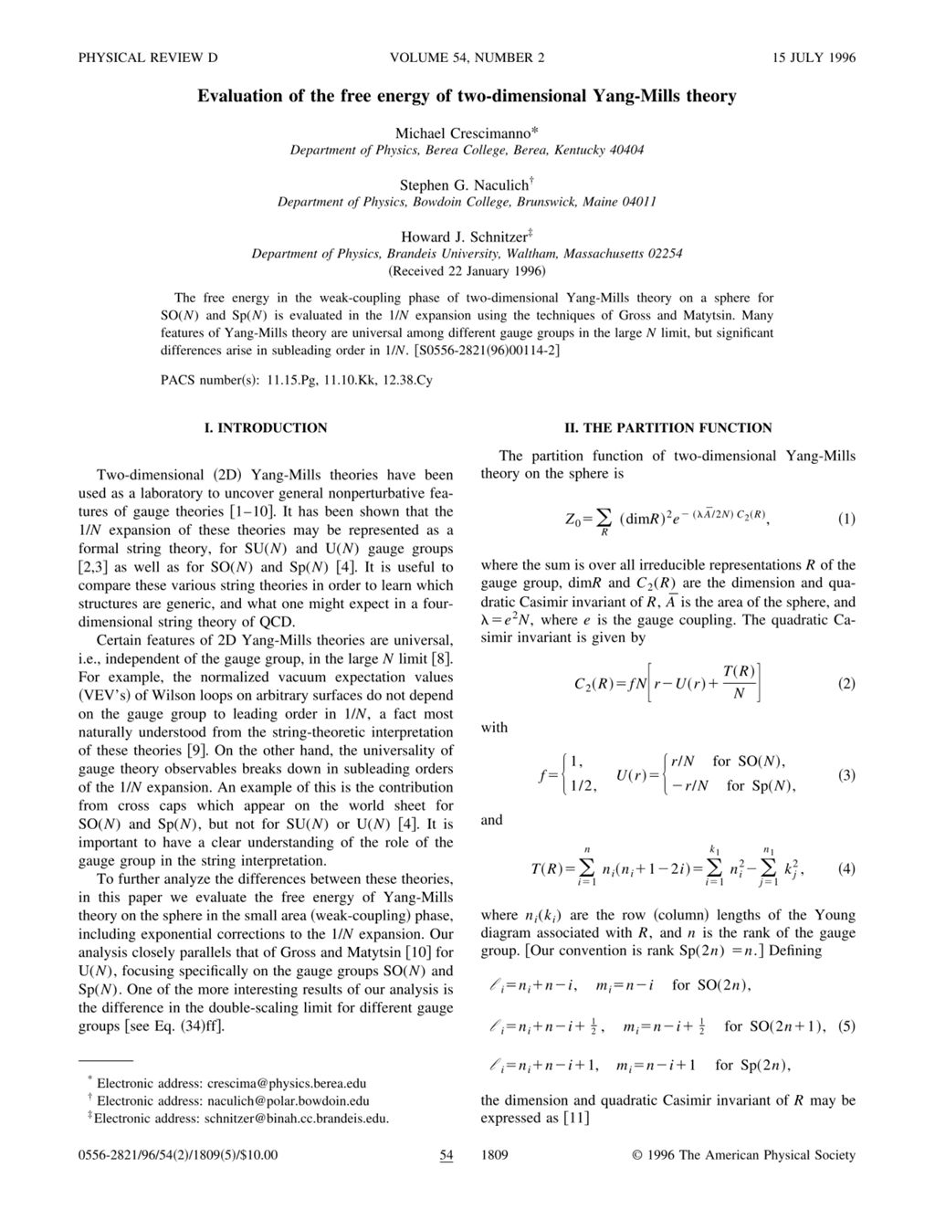 Miniature of Evaluation of the free energy of two-dimensional Yang-Mills theory