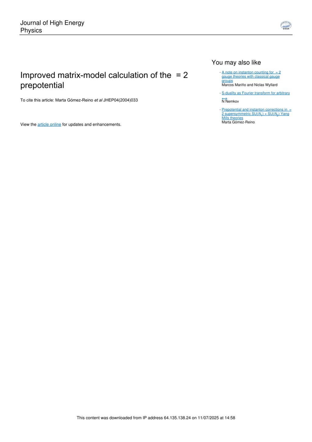 Miniature of Improved matrix-model calculation of the N = 2 prepotential