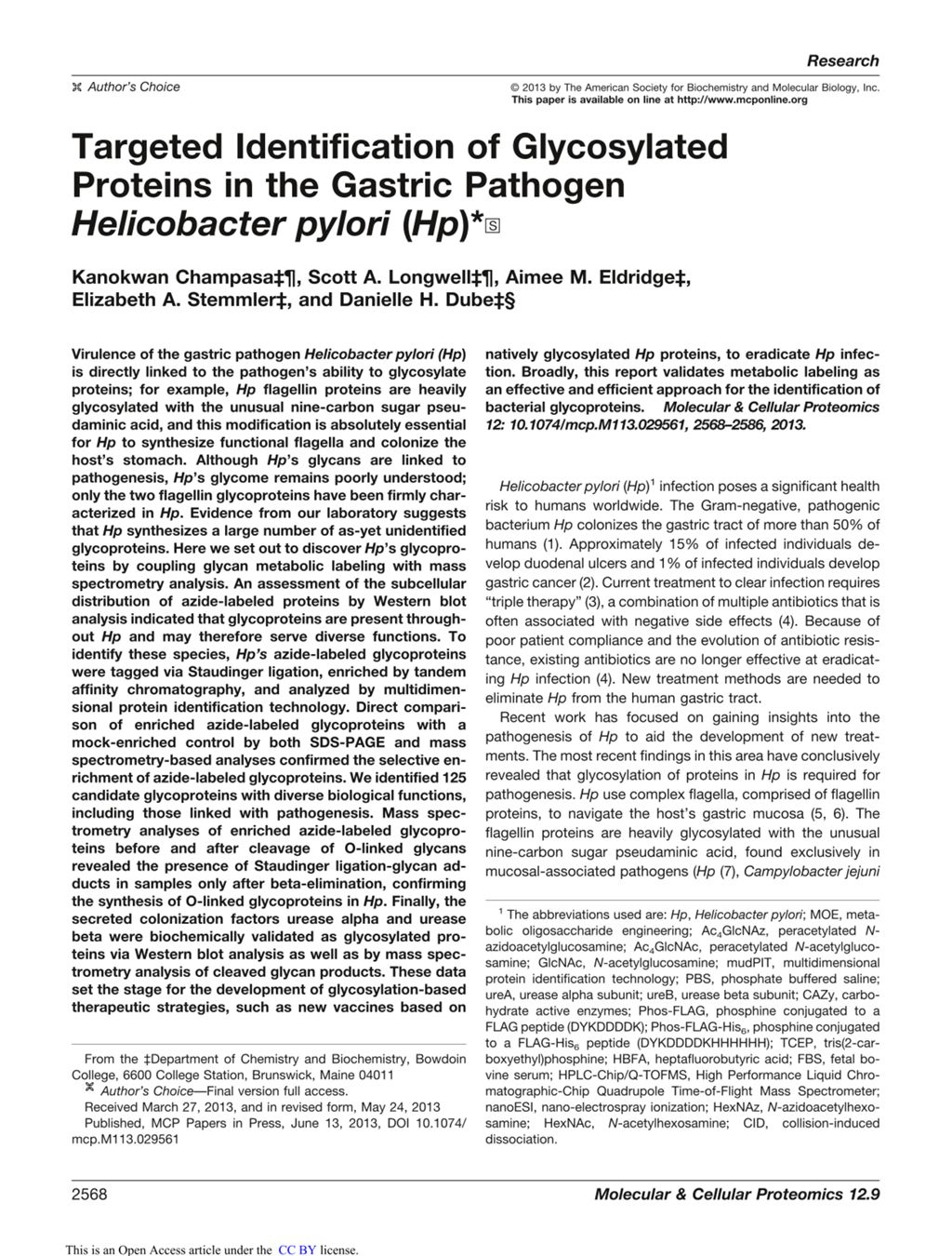 Miniature of Targeted identification of glycosylated proteins in the gastric pathogen helicobacter pylori (Hp)