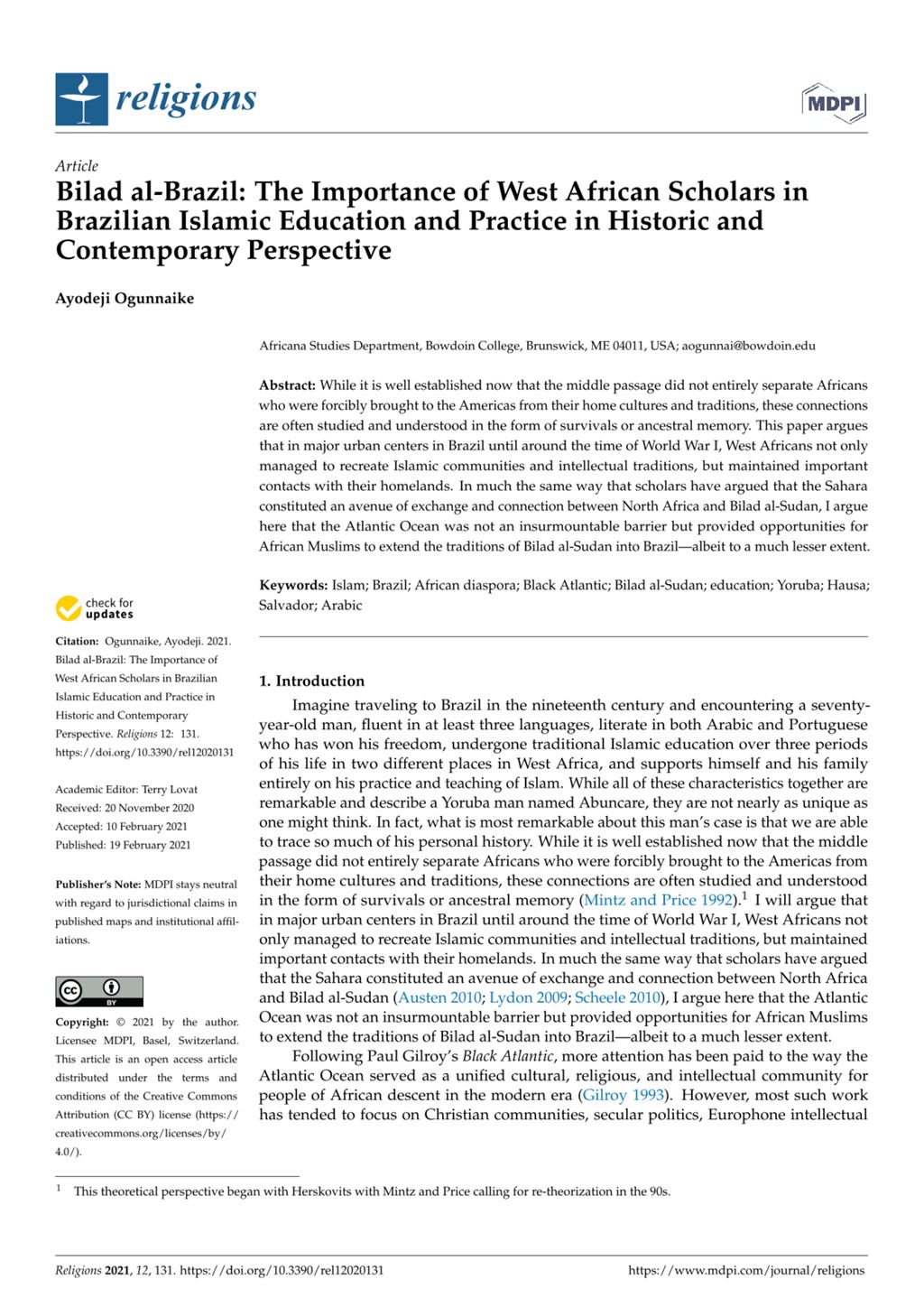 Miniature of Bilad al-brazil: The importance of west african scholars in brazilian islamic education and practice in historic and contemporary perspective