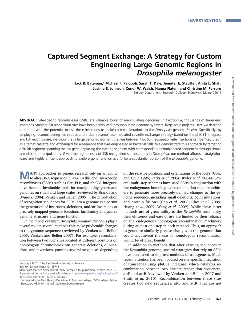 Miniature of Captured segment exchange: A strategy for custom engineering large genomic regions in Drosophila melanogaster