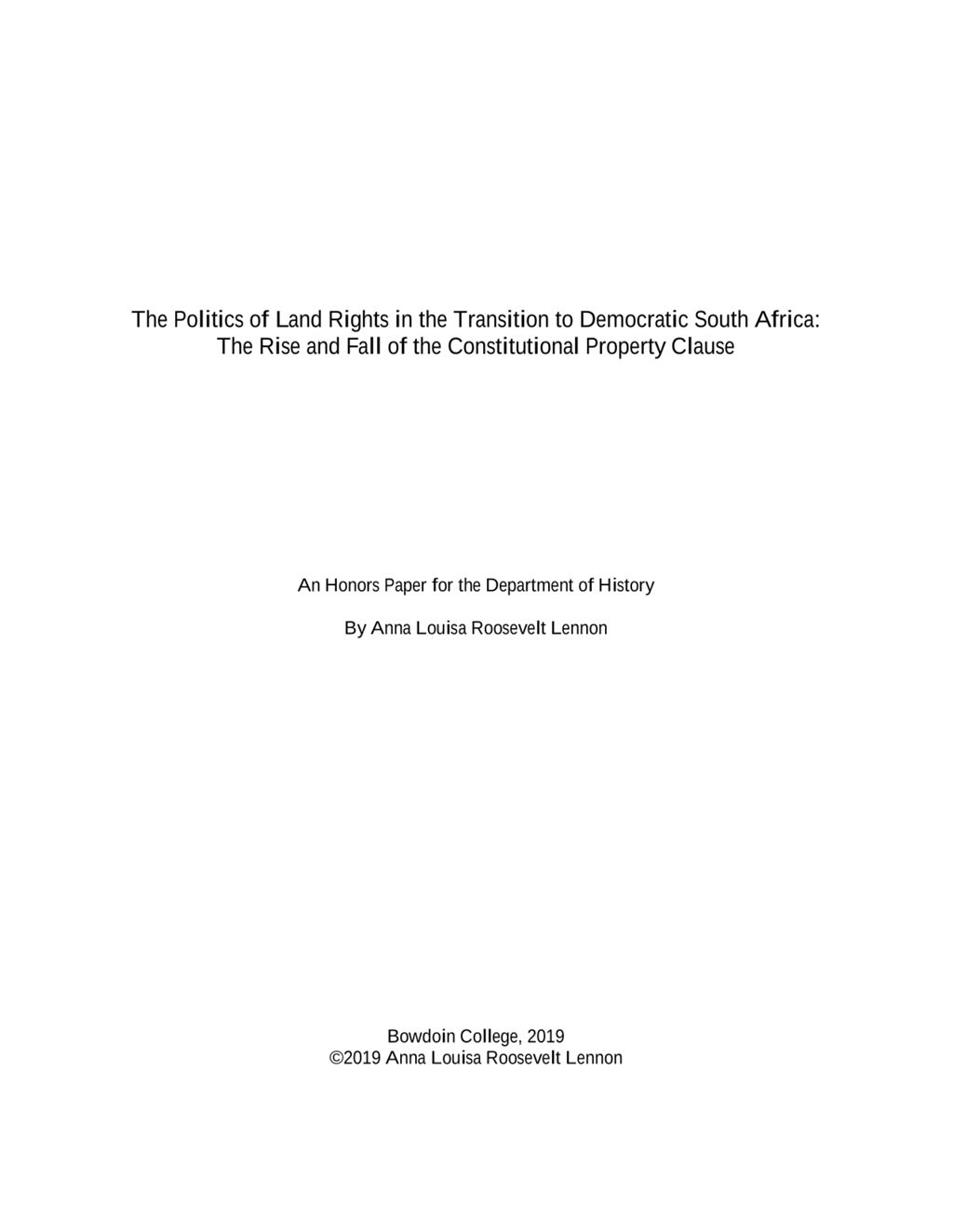 Miniature of The Politics of Land Rights in the Transition to Democratic South Africa:  The Rise and Fall of the Constitutional Property Clause