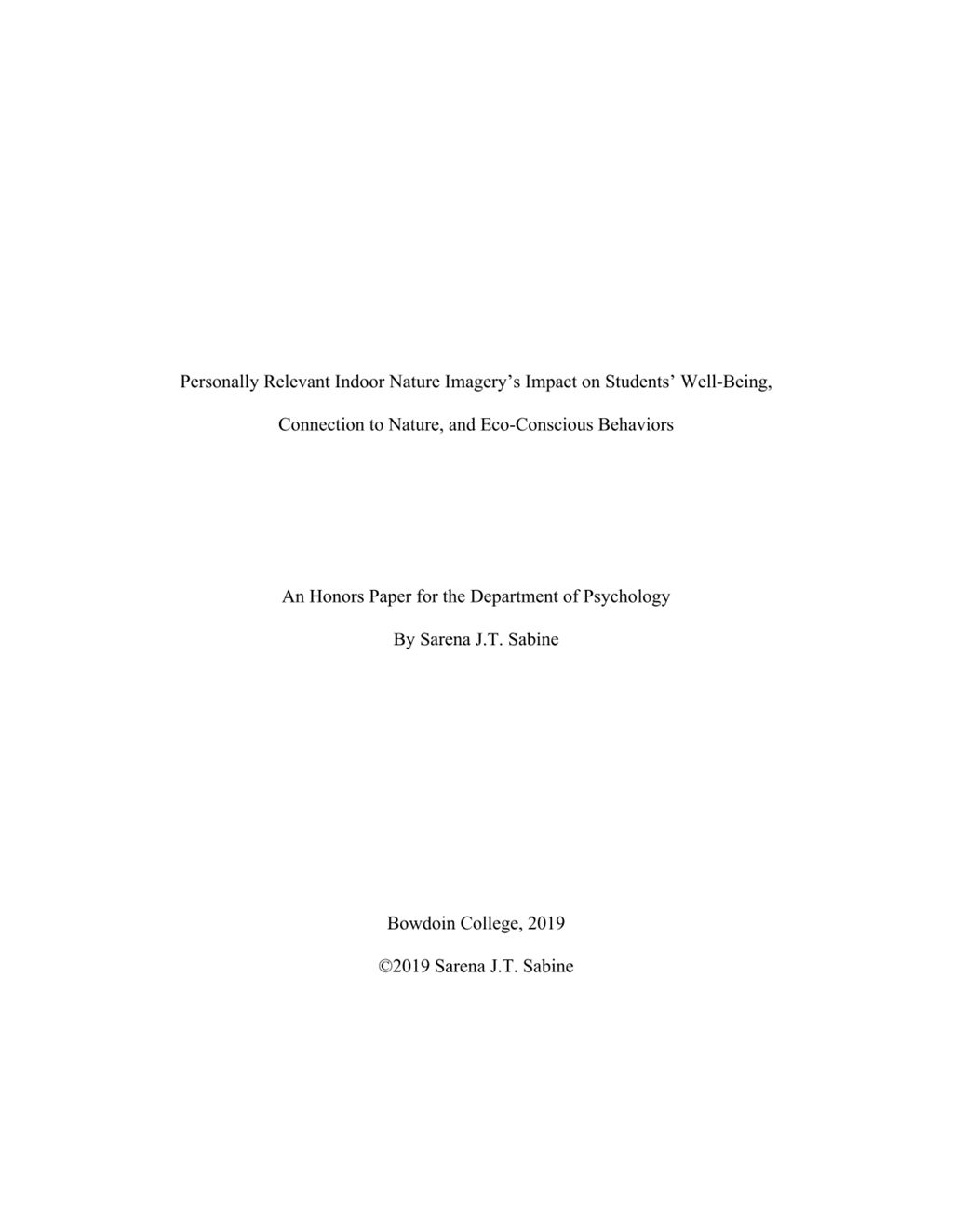 Miniature of Personally Relevant Indoor Nature Imagery’s Impact on Students’ Well-Being, Connection to Nature, and Eco-Conscious Behaviors