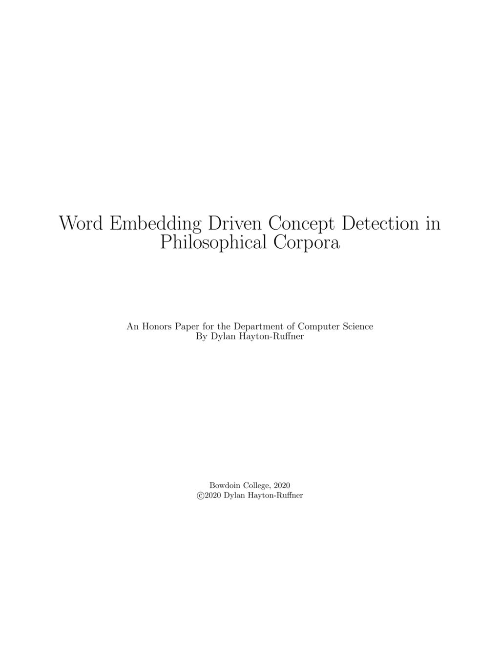 Miniature of Word Embedding Driven Concept Detection in Philosophical Corpora