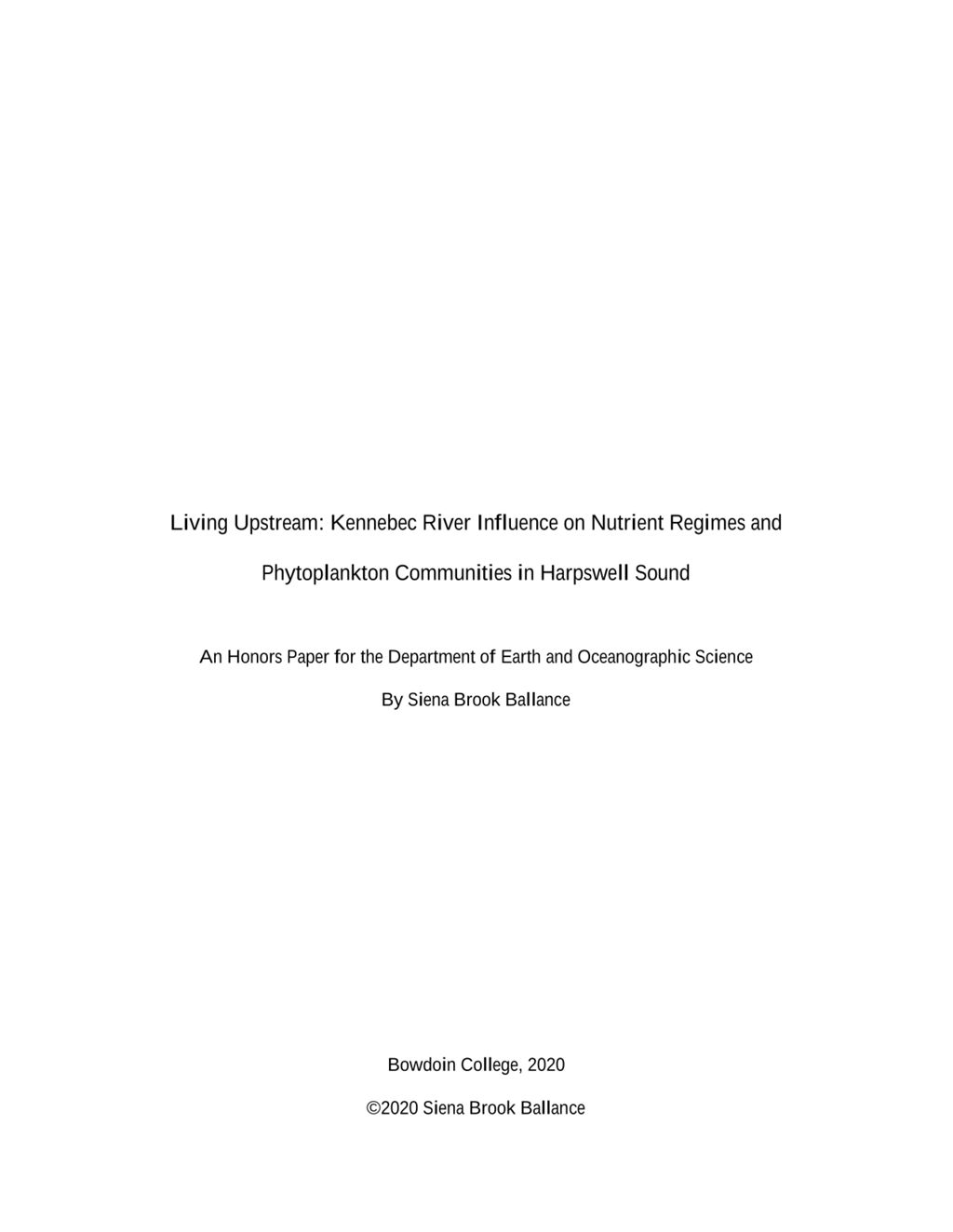 Miniature of Living Upstream: Kennebec River Influence on Nutrient Regimes and Phytoplankton Communities in Harpswell Sound