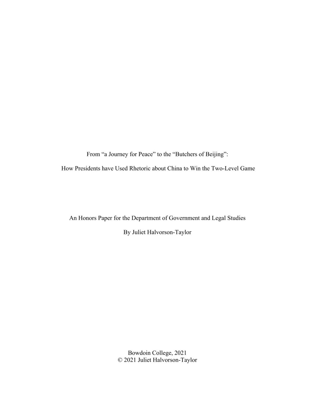 Miniature of From “a Journey for Peace” to the “Butchers of Beijing”: How Presidents have Used Rhetoric about China to Win the Two-Level Game