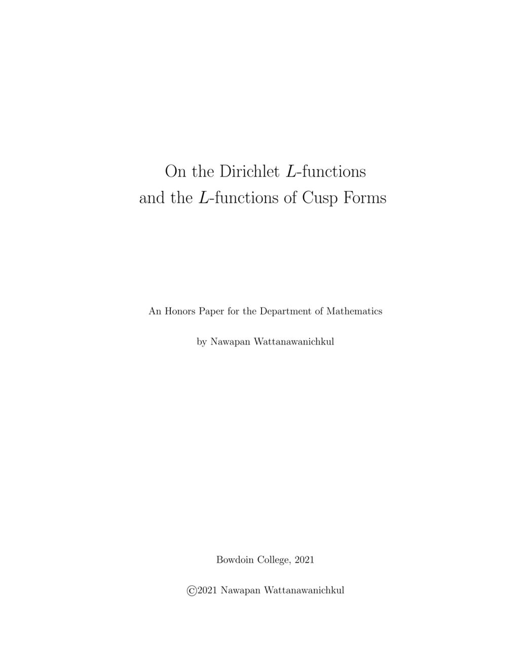 Miniature of On the Dirichlet <i>L</i>-functions and the <i>L</i>-functions of Cusp Forms