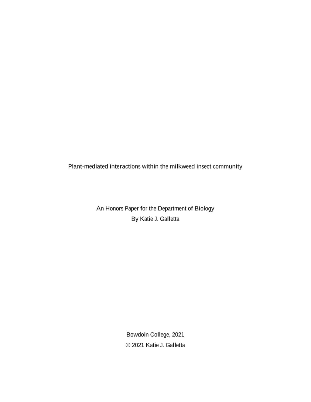 Miniature of Plant-mediated interactions within the milkweed insect community